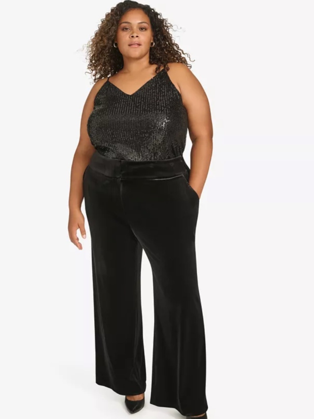 Calvin Klein Plus Size High Rise Wide Leg Velvet Pants Black NWT.